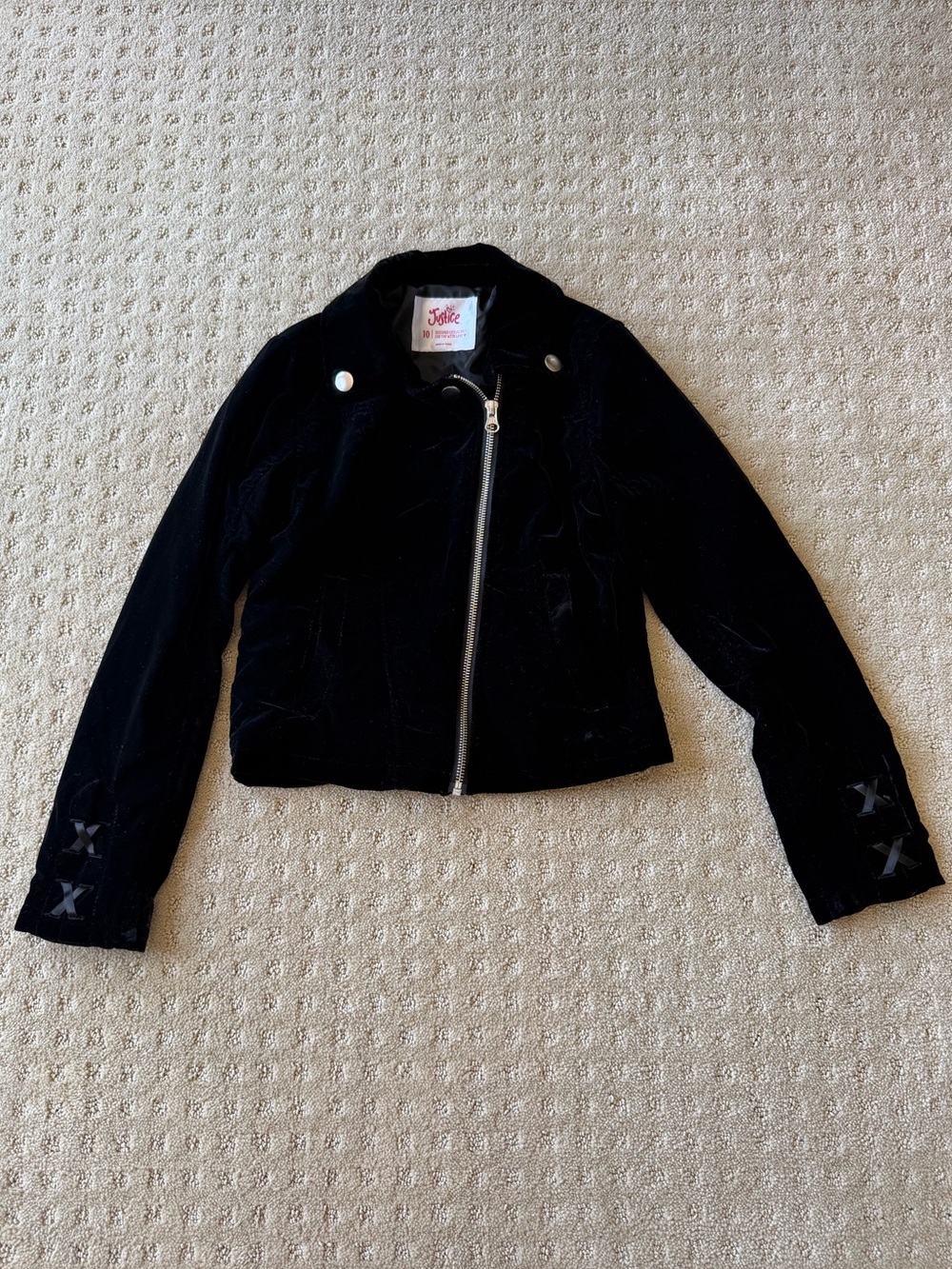 Justice Girls' Black Velvet Moto Jacket, Size 10